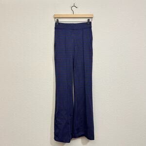 SPANX Hi Rise Flare Perfect Pants Blue Brown Houndstooth Jacquard